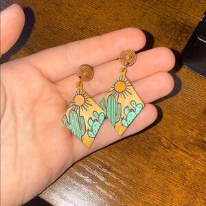Wooden cactus earrings